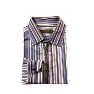 Etro Milano Brown Purple Tan Striped Cotton L/S Button Front Size 46